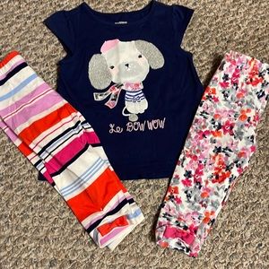 GYMBOREE EIFFEL FLOWERS DOG TEE & FLORAL & STRIPED LEGGINGS NWT & EUC 12-18 MOS